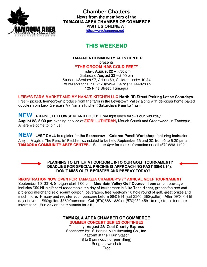 8-22-2014, Tamaqua Chamber of Commerce, Chamber Chatters1