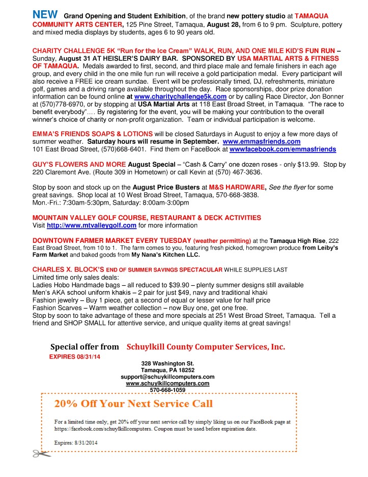 8-22-2014, Tamaqua Chamber of Commerce, Chamber Chatters3