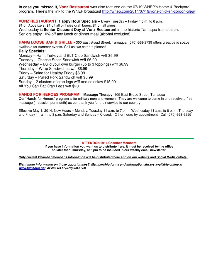 8-8-2014, Tamaqua Chamber of Commerce, Chamber Chatters4