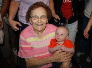 Pictured are Kathryn Baddick, 90, and her great-great-great nephew Aidan Sabol, 4.5 years.