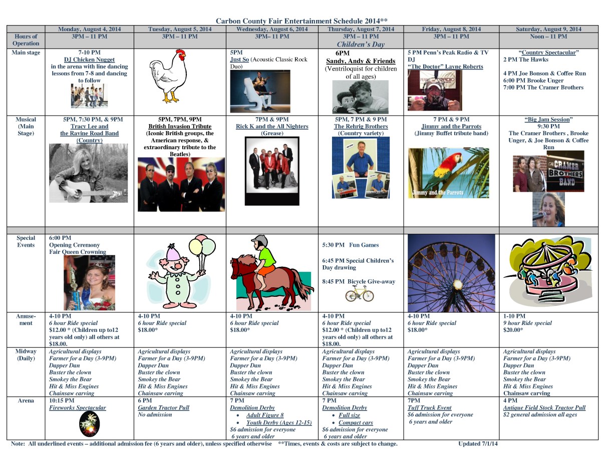 Carbon County Fair Entertainment Schedule 2014