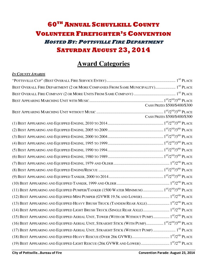 Convention Packet, 2014 Schuylkill County Volunteer Firefighter's Convention, Parade, Pottsville1