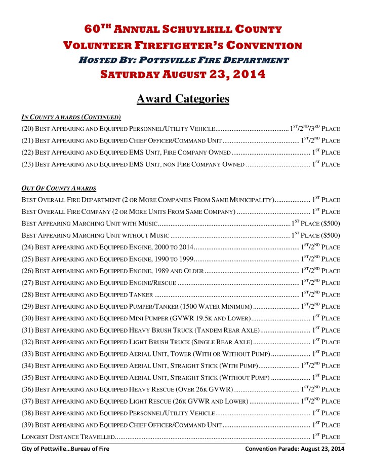 Convention Packet, 2014 Schuylkill County Volunteer Firefighter's Convention, Parade, Pottsville2