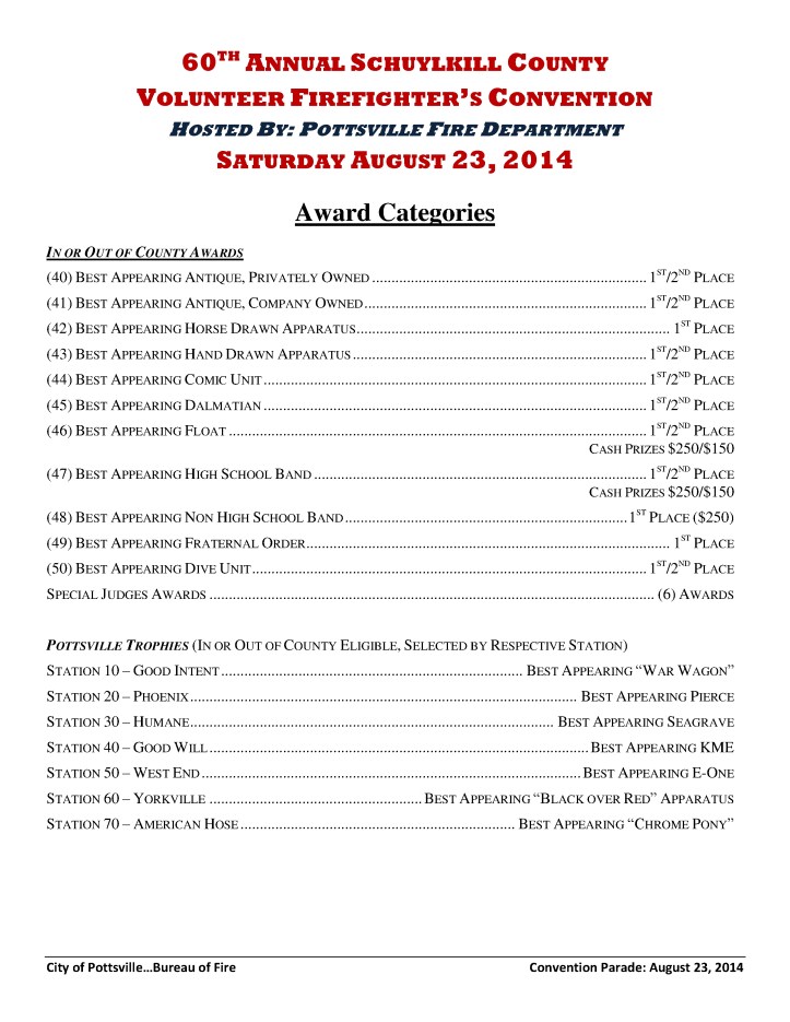 Convention Packet, 2014 Schuylkill County Volunteer Firefighter's Convention, Parade, Pottsville3