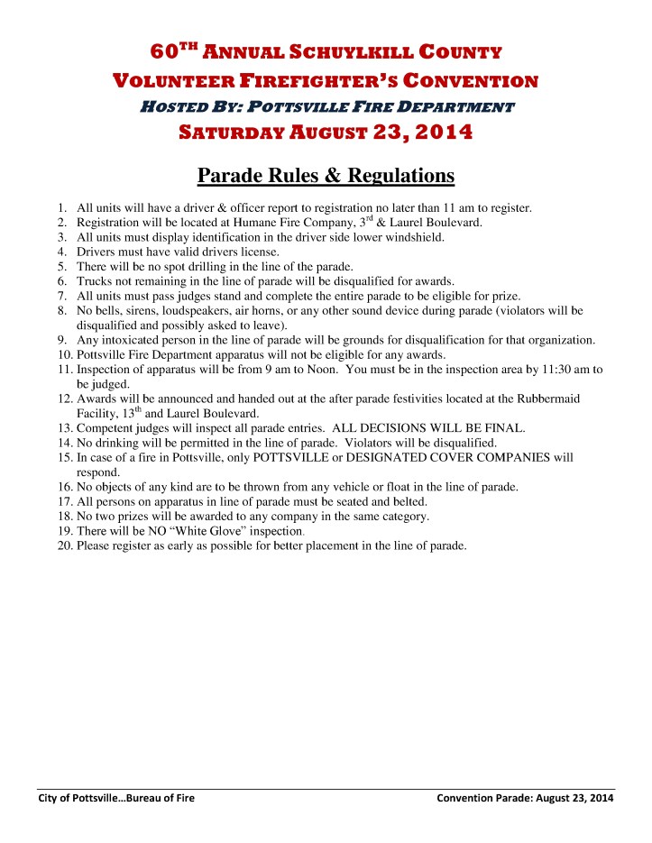 Convention Packet, 2014 Schuylkill County Volunteer Firefighter's Convention, Parade, Pottsville4