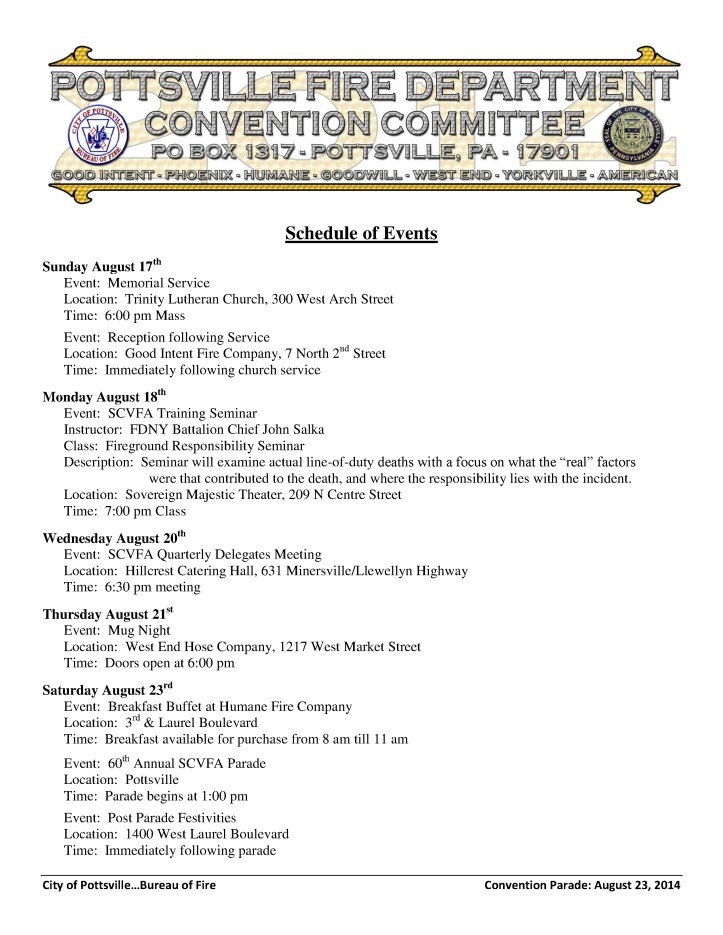 Convention Packet, 2014 Schuylkill County Volunteer Firefighter's Convention, Parade, Pottsville5
