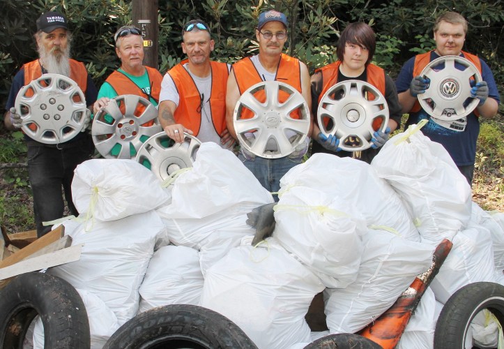 Pictured from left are volunteers Edward "Ed" Sassaman, Ritchie Linkhorst (organizer), Howard "Howie" Boyer, James "Jim" Bieniek, Skyler Moore, and Edward "Ed" Moore.