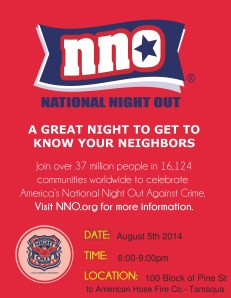 National Night Out FLYER, NNO, 100 block of Pine Street, Tamaqua, 8-5-2014 (1)