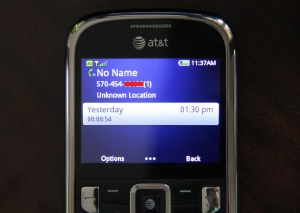 Pictured is the caller ID info from Kulp's phone. The last four digits have been blocked as the spoofed number might reflect a working number.