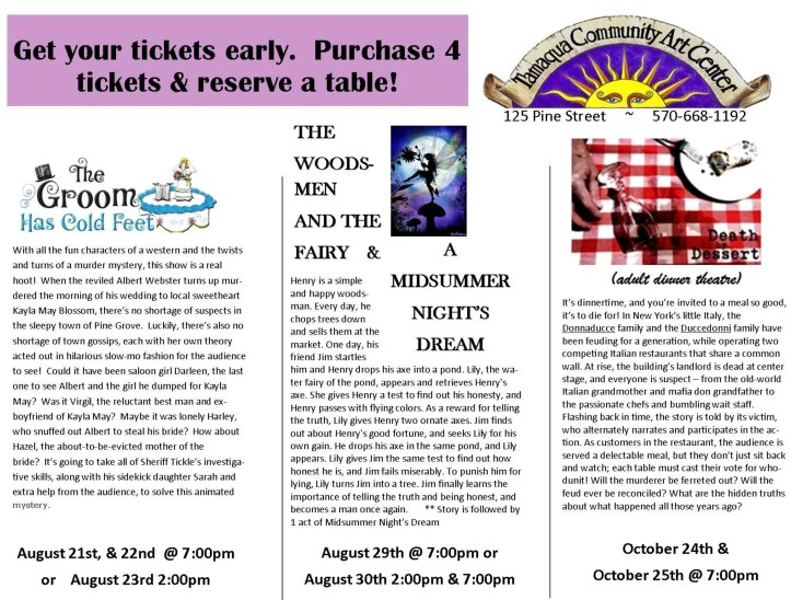 Three Production FLYER, Tamaqua Community Arts Center1