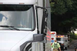 Tractor Trailers Swipe Mirrors on Hometown Hill, SR309, Hometown, 8-13-2014 (13)