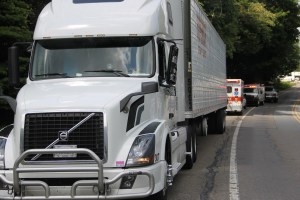 Tractor Trailers Swipe Mirrors on Hometown Hill, SR309, Hometown, 8-13-2014 (15)