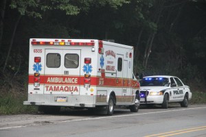 Tractor Trailers Swipe Mirrors on Hometown Hill, SR309, Hometown, 8-13-2014 (39)