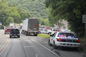 Tractor Trailers Swipe Mirrors on Hometown Hill, SR309, Hometown, 8-13-2014 (44)