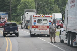 Tractor Trailers Swipe Mirrors on Hometown Hill, SR309, Hometown, 8-13-2014 (52)