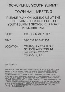 10-29-2014, Schuylkill Youth Summit Town Meeting, TAHS School Auditorium, Tamaqua LETTER 2