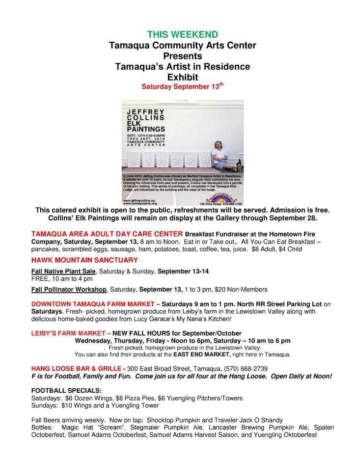 9-12-2014, Tamaqua Chamber of Commerce, Chamber Chatters2