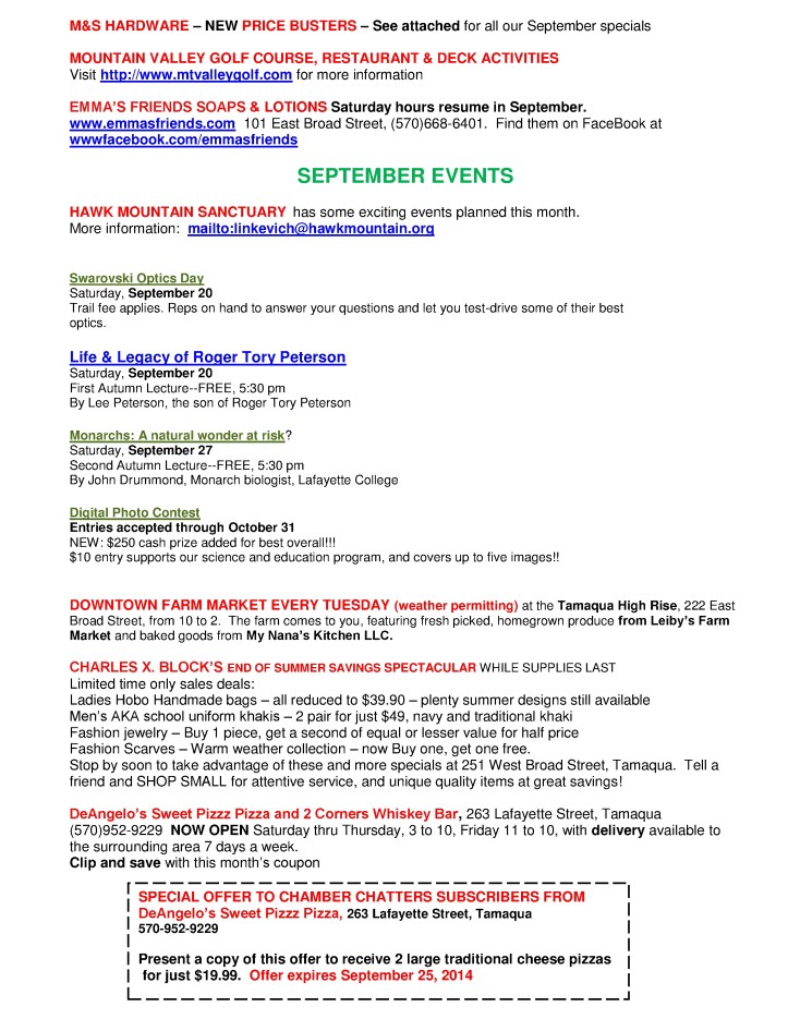 9-12-2014, Tamaqua Chamber of Commerce, Chamber Chatters3