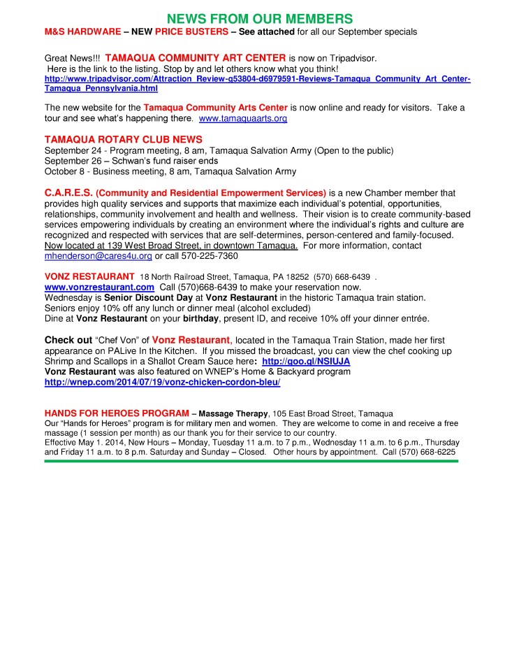 9-19-2014, Tamaqua Chamber of Commerce, Chamber Chatters5