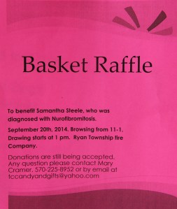 9-20-2014, Basket Raffle, for Samantha Steele, Ryan Township Fire Company, Barnesville