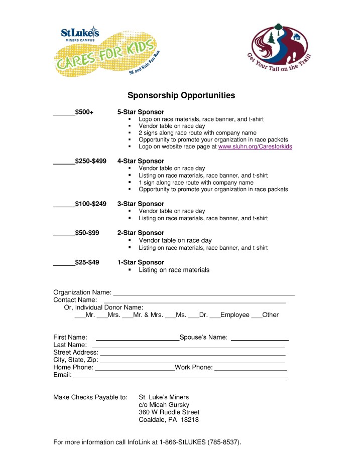 9-20-2014, St. Luke's Cares For Kids 5K Run Walk, Hospital, Coaldale, SPONSOR FORM