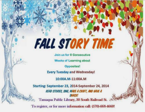 9-23-2014, Fall Story Time, Tamaqua Public Library, Tamaqua