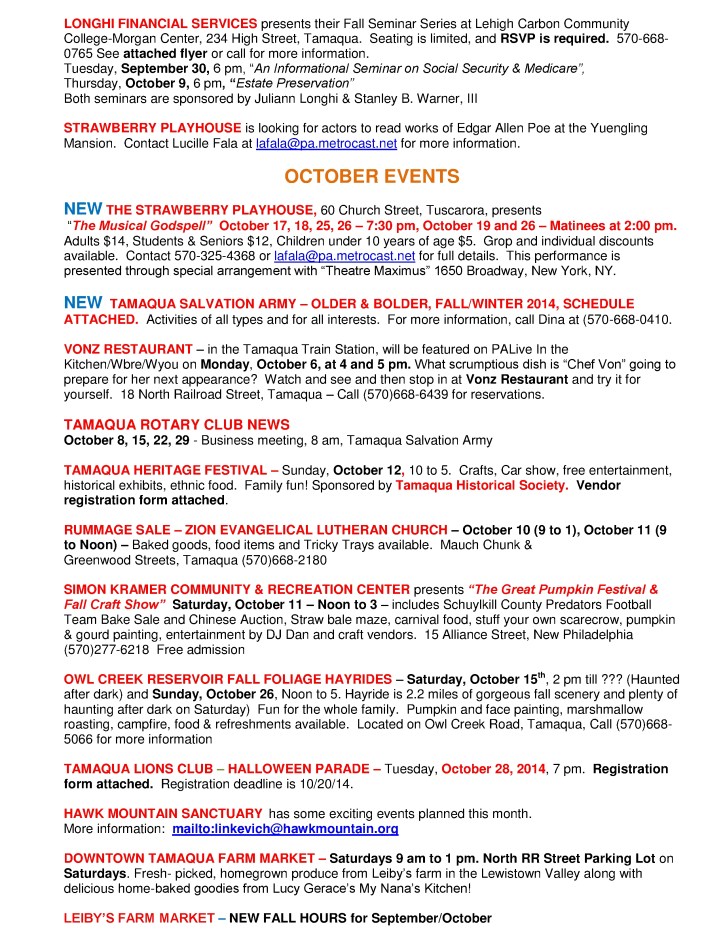 9-26-2014, Tamaqua Chamber of Commerce, Chamber Chatters3