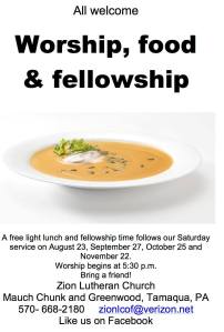 9-27-2014, Fellowship, Food, Worship, Zion Lutheran Church, Tamaqua