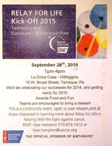 9-28-2014, 2015 Relay For Life Kickoff, La Dolce Casa, Tamaqua