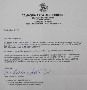 9-29-2014, White Wash, top of Stadium Hill, Tamaqua LETTER TO BOROUGH