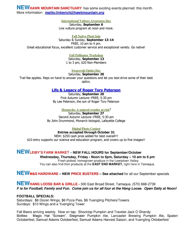 9-5-2014, Tamaqua Chamber of Commerce, Chamber Chatters2