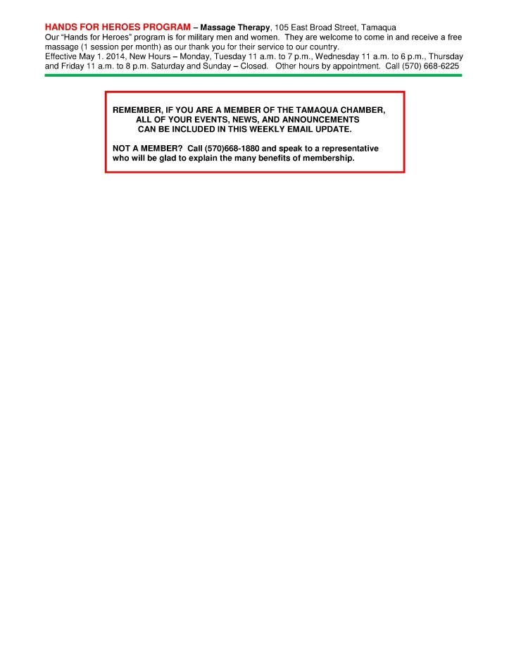 9-5-2014, Tamaqua Chamber of Commerce, Chamber Chatters5