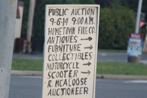9-6-2014, Public Auction, R. McAloose Auctioneer, Hometown Fire Company