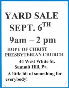 9-6-2014, Yard Sale, Hope Community Presbyterian Church, Summit Hill