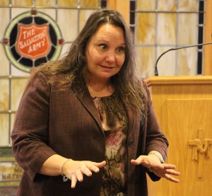 Special Agent Janene Holter talks to kids at the Tamaqua Salvation Army about the types of bullying.