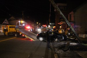 Driver Taken Into Custody after Striking Vehicle, Sheering Pole, Tamaqua (132)