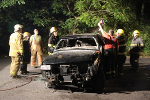 Firefighter Training, Cutting Up A Car, Zeigler's Auto Repair and Towing, Hometown, 9-4-2014 (1)