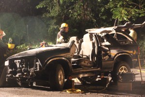 Firefighter Training, Cutting Up A Car, Zeigler's Auto Repair and Towing, Hometown, 9-4-2014 (103)