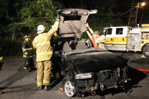 Firefighter Training, Cutting Up A Car, Zeigler's Auto Repair and Towing, Hometown, 9-4-2014 (33)