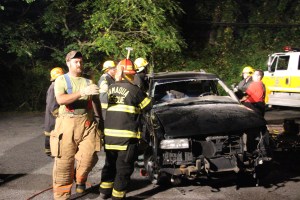 Firefighter Training, Cutting Up A Car, Zeigler's Auto Repair and Towing, Hometown, 9-4-2014 (4)