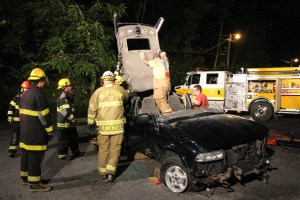 Firefighter Training, Cutting Up A Car, Zeigler's Auto Repair and Towing, Hometown, 9-4-2014 (43)