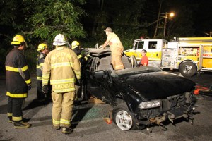 Firefighter Training, Cutting Up A Car, Zeigler's Auto Repair and Towing, Hometown, 9-4-2014 (46)