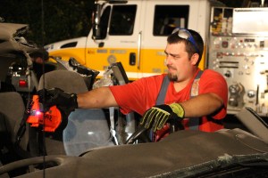 Firefighter Training, Cutting Up A Car, Zeigler's Auto Repair and Towing, Hometown, 9-4-2014 (50)