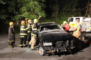 Firefighter Training, Cutting Up A Car, Zeigler's Auto Repair and Towing, Hometown, 9-4-2014 (7)