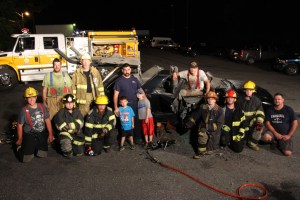 Firefighter Training, Cutting Up A Car, Zeigler's Auto Repair and Towing, Hometown, 9-4-2014 (70)