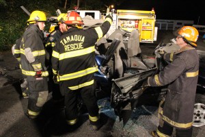 Firefighter Training, Cutting Up A Car, Zeigler's Auto Repair and Towing, Hometown, 9-4-2014 (77)