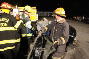 Firefighter Training, Cutting Up A Car, Zeigler's Auto Repair and Towing, Hometown, 9-4-2014 (86)