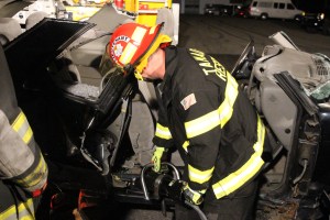 Firefighter Training, Cutting Up A Car, Zeigler's Auto Repair and Towing, Hometown, 9-4-2014 (92)