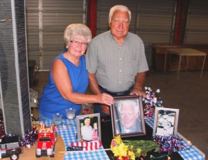 Pictured behind the memorial display are Sonny's sister Elizabeth "Betty" Peper (nee Trudich), and brother Peter "Pete" Trudich.