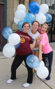 Tamaqua Cheerleaders Plaing Blue and White Balloons Downtown, Tamaqua, 9-25-2014 (3)